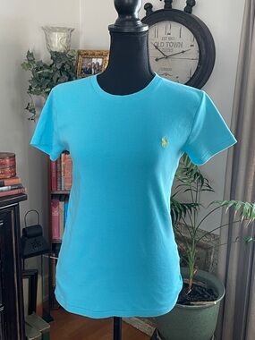 Ralph Lauren Women’s Short Sleeve Crew Tee - Turquoise with Yellow Pony